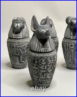Authentic Ancient Egyptian Antiquities 4 Canopic Jars with With Hieroglyphics BC