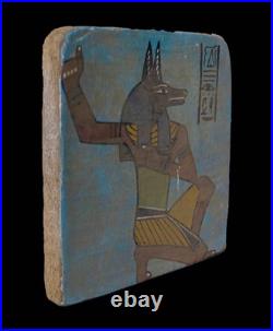 Authentic Ancient Egyptian Antiquities Painting God Anubis Relief Figurine BC