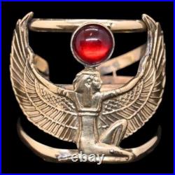 Authentic Rare Ancient Egyptian Winged Isis Ring Red Stone Amulet 1200 BC