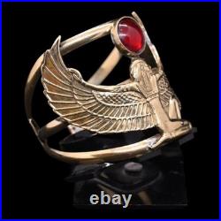 Authentic Rare Ancient Egyptian Winged Isis Ring Red Stone Amulet 1200 BC