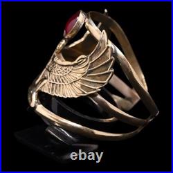 Authentic Rare Ancient Egyptian Winged Isis Ring Red Stone Amulet 1200 BC