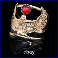 Authentic Rare Ancient Egyptian Winged Isis Ring Red Stone Amulet 1200 BC