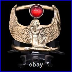 Authentic Rare Ancient Egyptian Winged Isis Ring Red Stone Amulet 1200 BC