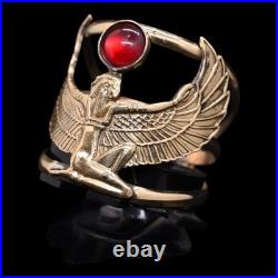 Authentic Rare Ancient Egyptian Winged Isis Ring Red Stone Amulet 1200 BC