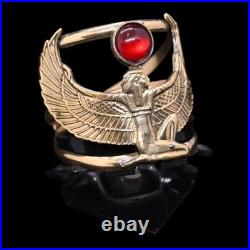 Authentic Rare Ancient Egyptian Winged Isis Ring Red Stone Amulet 1200 BC