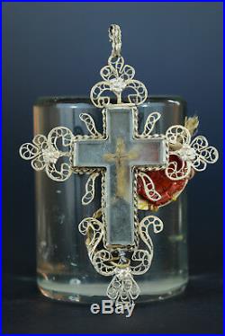 Beautiful 18Th Antique Radiant filigree silver Reliquary True Cross relic