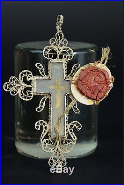 Beautiful 18Th Antique Radiant filigree silver Reliquary True Cross relic