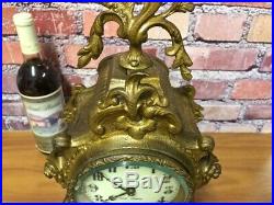 Beautiful-rare 1904 Seth Thomas Syria Set Gilt Metal Statue Mantle Chime Clock