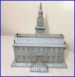 Big antique 1875 US Centennial enamel Cast Iron Still Bank Independence Hall