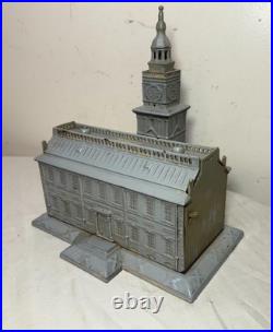 Big antique 1875 US Centennial enamel Cast Iron Still Bank Independence Hall