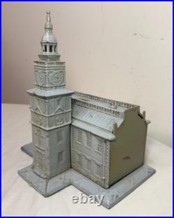 Big antique 1875 US Centennial enamel Cast Iron Still Bank Independence Hall