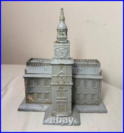Big antique 1875 US Centennial enamel Cast Iron Still Bank Independence Hall