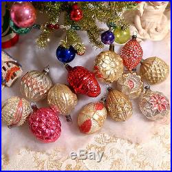 Box 12 Antique Germany Feather Tree Shapes Glass Xmas Ornaments Embossed Paint