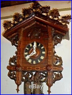 Breathtaking Rare Antique German Black Forest Bahnhausle Railroad Cuckoo Clock