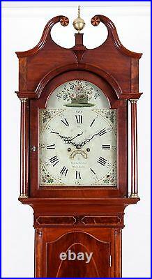 C 1800 Mitchell & Mott New York Inlaid Mahogany Tall Case Grandfather Clock