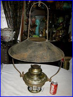 C 1890 Antique Bradley Hubbard Hanging Country Porch Oil Lamp Sconce Shade Light