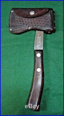 CASE Tested XX HATCHET Vintage Hunting Antique Belt Axe Knife Basketweave Sheath