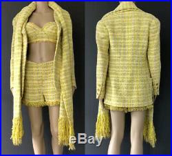 CHANEL 4 piece TWEED SUIT Vintage SS 94 Collection Jacket Shorts Bra & Scarf
