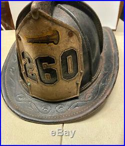 Cairns & Brother Vintage Antique Leather Fireman Helmet FDNY Engine 260