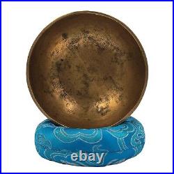 Carved Antique Singing Bowl Buddhist Tibetan Vintage Nepal Design Etched Stick