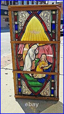 Catholic Antique Stained Glass Church Window Mary & Angel Angelus Annunciation