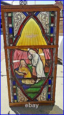 Catholic Antique Stained Glass Church Window Mary & Angel Angelus Annunciation