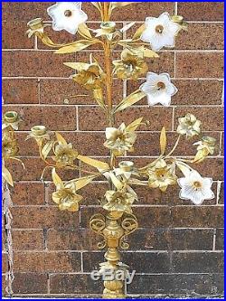 Catholic Victorian Antique Altar Church metal art flower candlesticks Candelabra