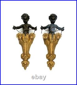Cherub Antique Pair Of Rare Old Vintage Victorian Metal Wall Hanging Home Decor