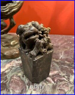 Chinese post-1940 Hand carved Soapstone Foo Dog Figural arrangement