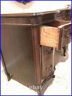 Collectible Wooden Desk / Vanity, Mirror & Stool. Bowed drawers