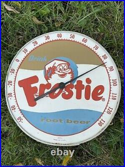 DRINK FROSTIE ROOT BEER Vintage Soda Advertising Thermometer Sign Elf Gnome