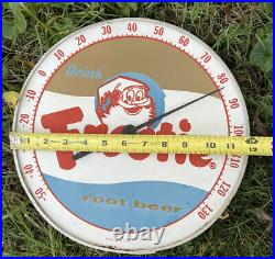 DRINK FROSTIE ROOT BEER Vintage Soda Advertising Thermometer Sign Elf Gnome