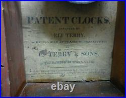 ELI TERRY Pillar & Scroll Mahogany MANTEL/SHELF CLOCK circa 1818-24