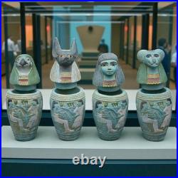 Egyptian Canopic Jars Statue Set of Four Funerary Deity Jars Artifact Figurine
