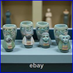 Egyptian Canopic Jars Statue Set of Four Funerary Deity Jars Artifact Figurine
