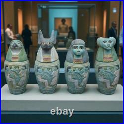 Egyptian Canopic Jars Statue Set of Four Funerary Deity Jars Artifact Figurine