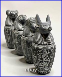 Egyptian Canopic Jars Statues Antiques Sculpture Basalt Gray Stone Ancient Egypt