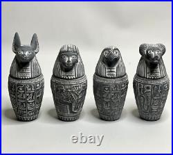 Egyptian Canopic Jars Statues Antiques Sculpture Basalt Gray Stone Ancient Egypt