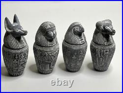 Egyptian Canopic Jars Statues Antiques Sculpture Basalt Gray Stone Ancient Egypt