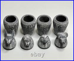 Egyptian Canopic Jars Statues Antiques Sculpture Basalt Gray Stone Ancient Egypt