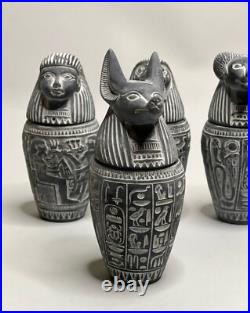 Egyptian Canopic Jars Statues Antiques Sculpture Basalt Gray Stone Ancient Egypt