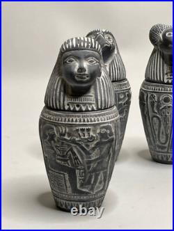 Egyptian Canopic Jars Statues Antiques Sculpture Basalt Gray Stone Ancient Egypt