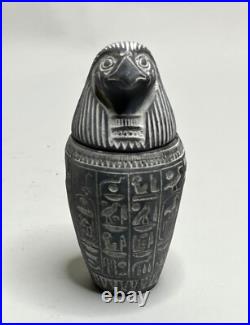 Egyptian Canopic Jars Statues Antiques Sculpture Basalt Gray Stone Ancient Egypt