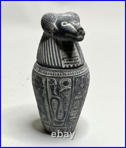 Egyptian Canopic Jars Statues Antiques Sculpture Basalt Gray Stone Ancient Egypt