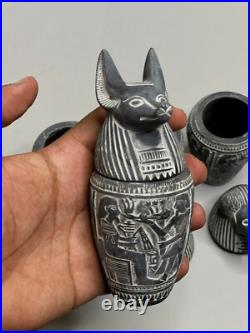 Egyptian Canopic Jars Statues Antiques Sculpture Basalt Gray Stone Ancient Egypt