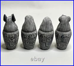 Egyptian Canopic Jars Statues Antiques Sculpture Basalt Gray Stone Ancient Egypt