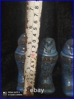 Egyptian Large Antique Canopic 4 Jars pharaonic Set of Granite 5 Inch