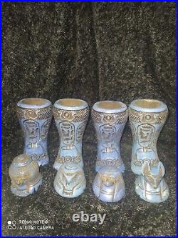 Egyptian Large Antique Canopic 4 Jars pharaonic Set of Granite 5 Inch