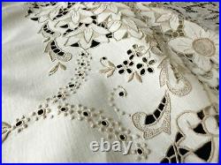 Elaborate Antique Madeira Embroidery Linen Tablecloth 12 Napkins 70x104