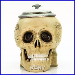 Ernst Bohne Sohne #9136 Antique Character German Beer Stein Lidded Mug Skull